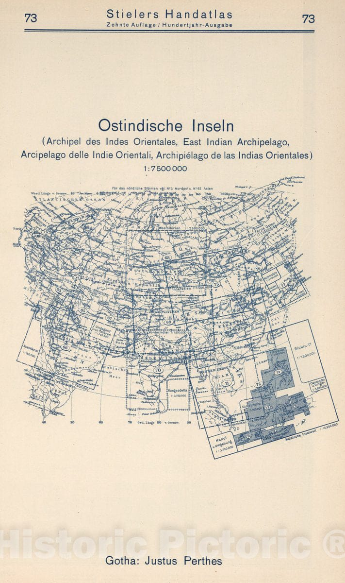 Historic Map : 1925 Index Map: 73. Ostindische Inseln. East Indian Archipelago. - Vintage Wall Art