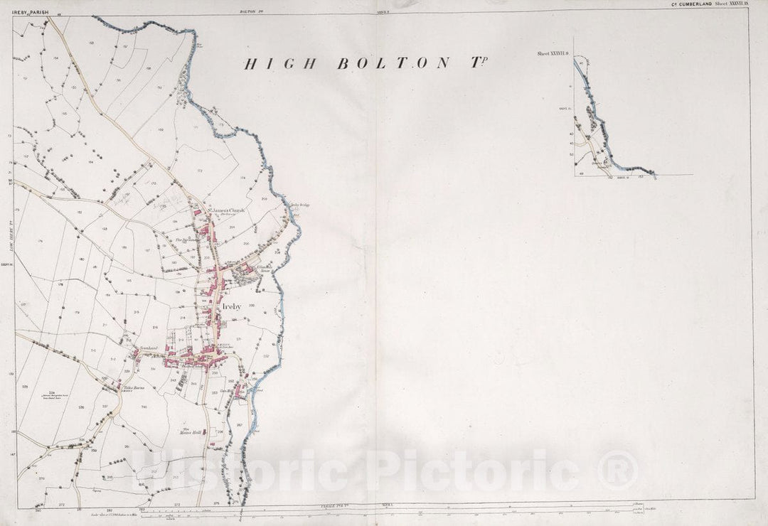 Historic Map : Ireby Parish. Co. Cumberland. Sheet XXXVII.13. Sheet XXXVII.9, 1865 Atlas - Vintage Wall Art