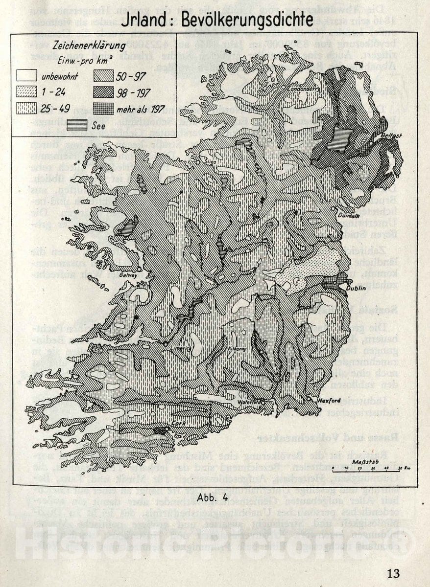 Historic Map : Fig. 4. Ireland: Population Density, 1940 Military Atlas - Vintage Wall Art