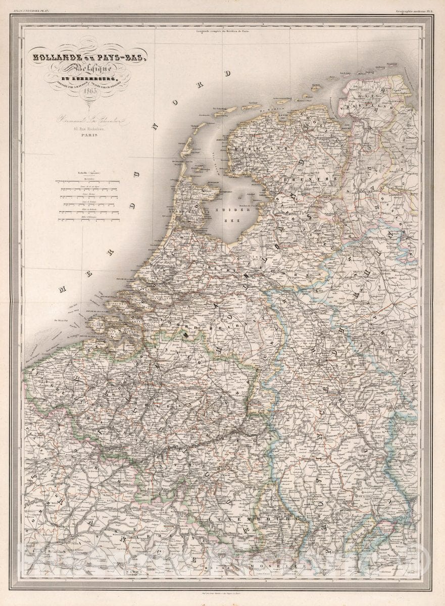 Historic Map : Netherlands, Hollande ou Pays-Bas, Belgique et Luxembourg. Pl. 17, 1863 Atlas , Vintage Wall Art