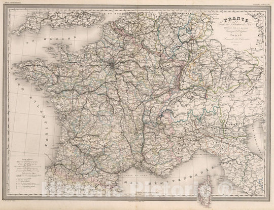 Historic Map : France, France : Carte des chemins de fer. Pl. 16, 1864 Atlas , Vintage Wall Art