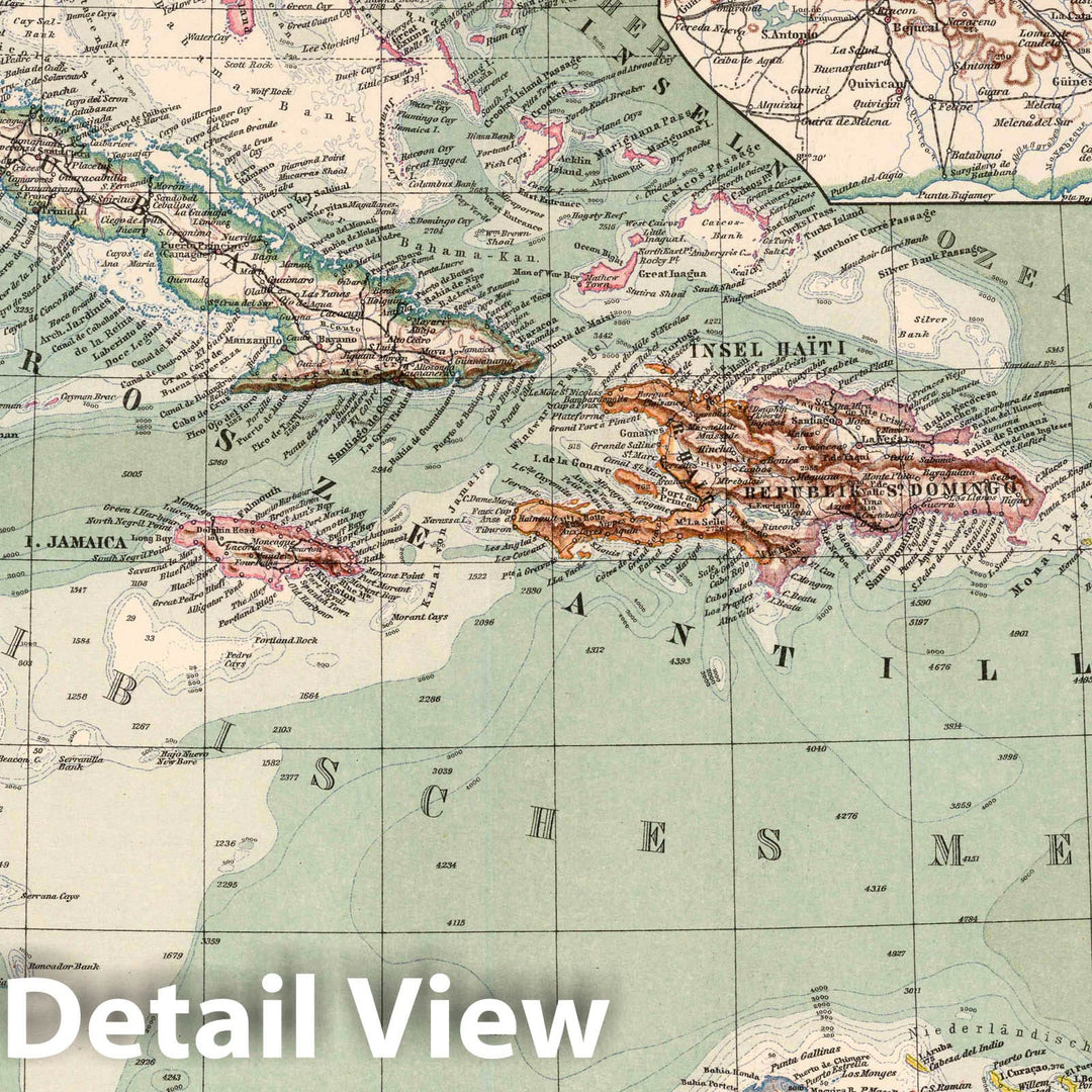 Historic Map : 102. Westindien. West India. (insets) (Jamaica. Puerto Rico. Havana. Guadeloupe and Dominica. Martinique and Santa Lucia. St. Thomas.), 1925 Atlas - Vintage Wall Art