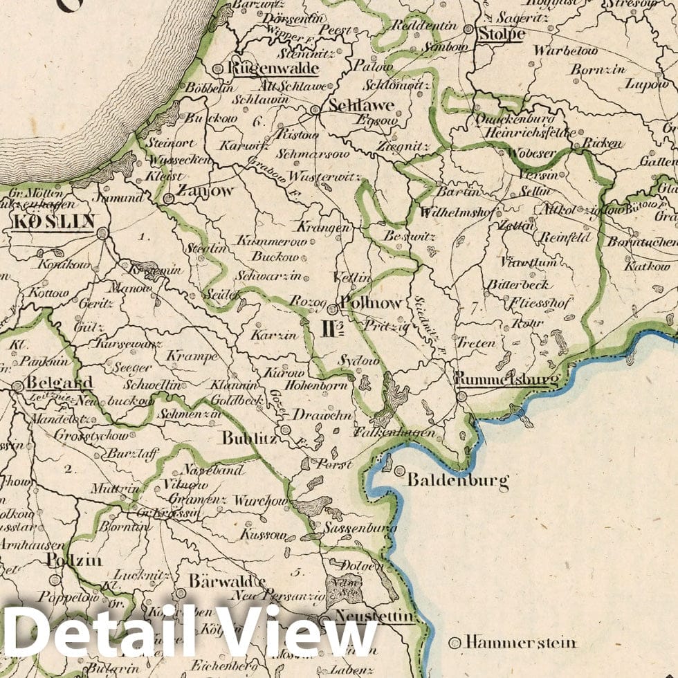 Historic Map : Prussia , Germany, V.2:6-10:IX. Preussen. II. Prov: Pommern. Reg: Bez: 3. Koslin, 1825 Atlas , Vintage Wall Art