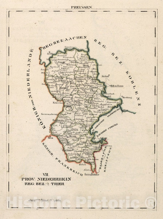 Historic Map : Prussia , Germany, V.2:6-10:X. Preussen. VII. Prov: Niederrhein. Reg: Bez: 2. Trier, 1825 Atlas , Vintage Wall Art