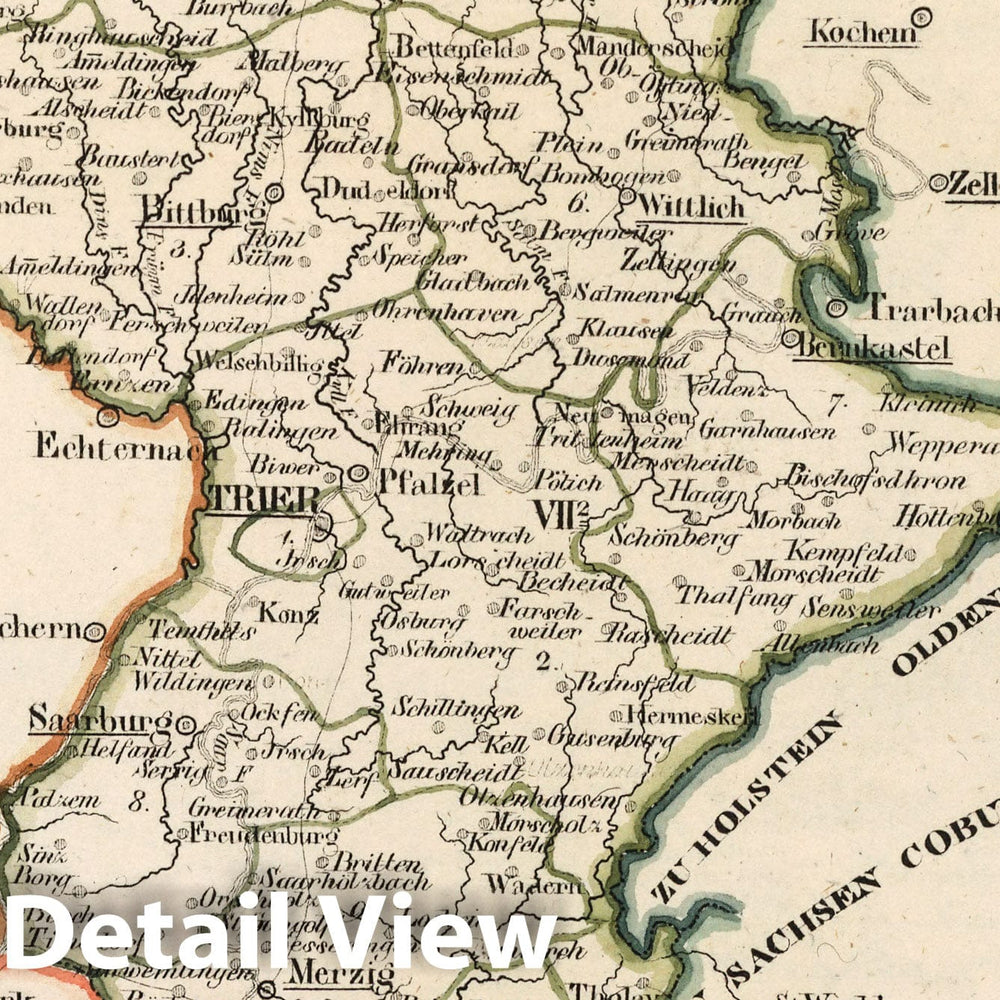 Historic Map : Prussia , Germany, V.2:6-10:X. Preussen. VII. Prov: Niederrhein. Reg: Bez: 2. Trier, 1825 Atlas , Vintage Wall Art