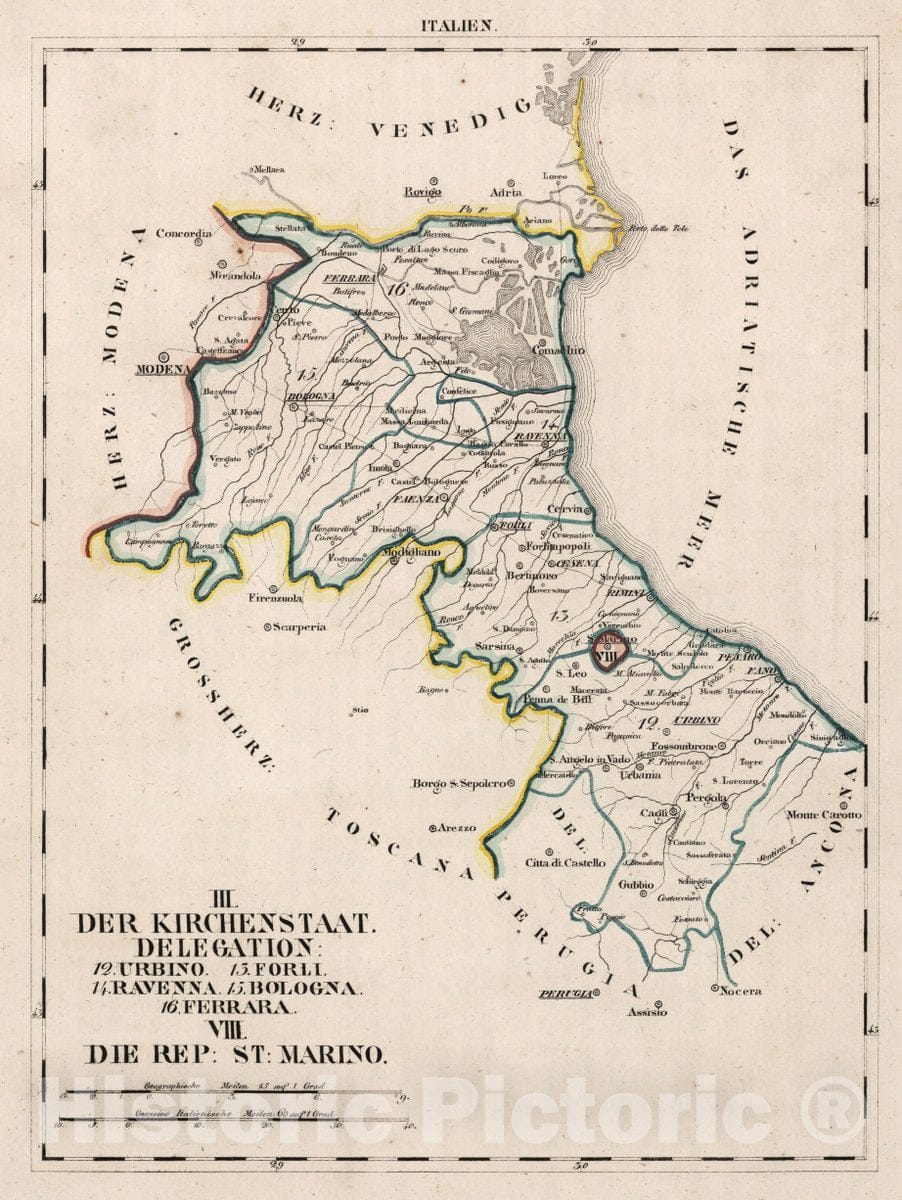 Historic Map : Italy, V.3:11-15:XIV. Italien. III. Der Kirchenstaat, 1829 Atlas , Vintage Wall Art