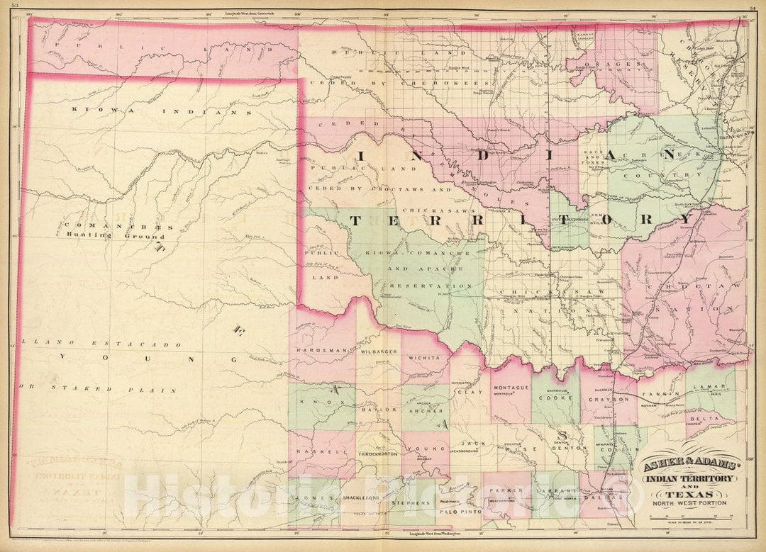 Historic Map : Indian Terr., Texas NW portion., 1874, Vintage Wall Decor