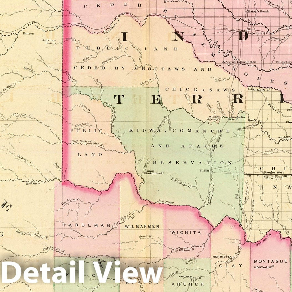 Historic Map : Indian Terr., Texas NW portion., 1874, Vintage Wall Decor