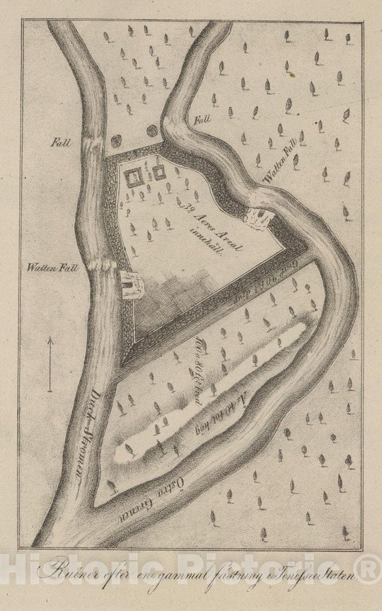 Historic Map : Old Stone Fort (Manchester, Tenn.), Tennessee, Ruiner efter en gammal fastning i Tenessee Staten. , Vintage Wall Art