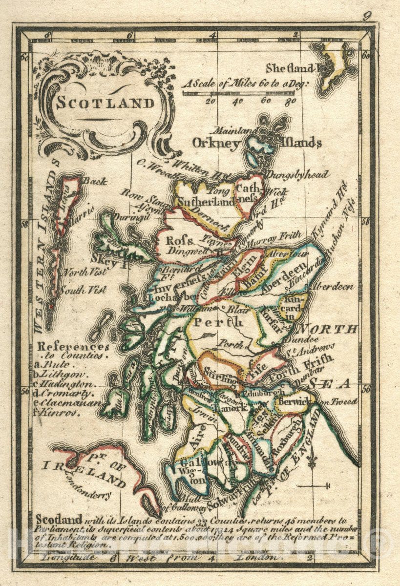 Historic Map : Scotland. Atlas Minimus or a New Set of Pocket Maps of The Several Empires, Kingdoms and States of The Known World, 1758 Atlas - Vintage Wall Art