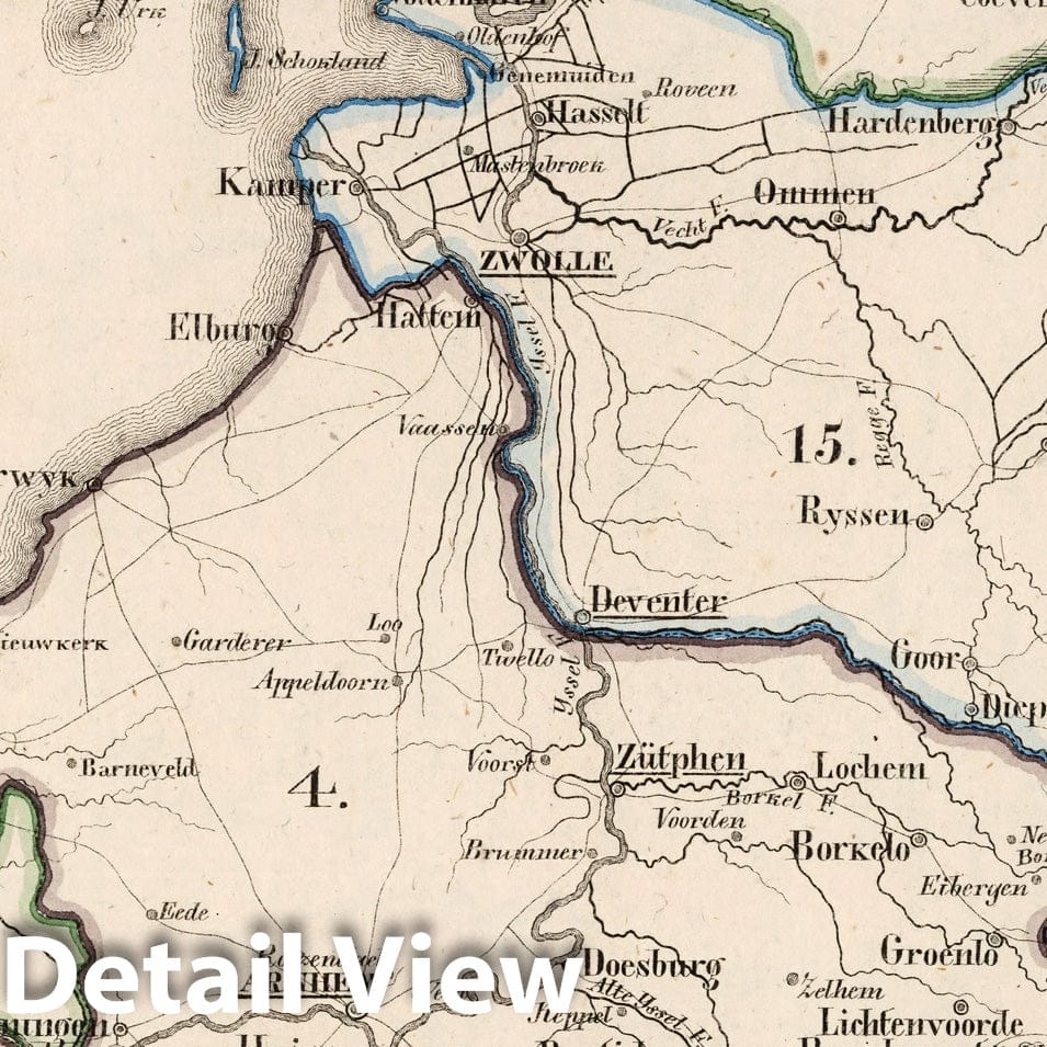 Historic Map : Netherlands, V.1:1-5: V:1. Niederlande: Prov: 4. Geldern. 15. Oberyssel, 1825 Atlas , Vintage Wall Art