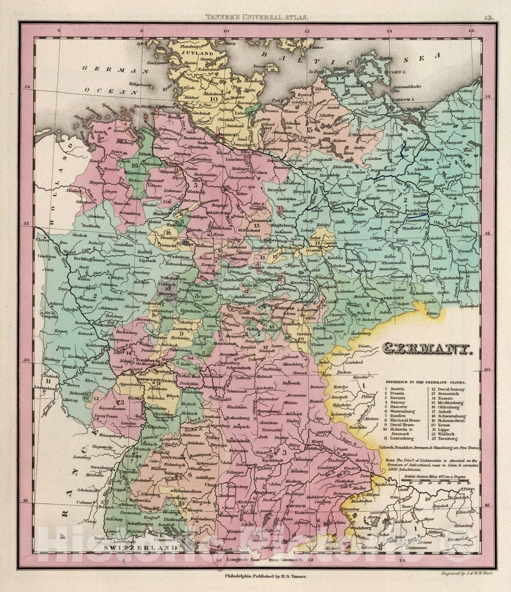 Historic Wall Map : Germany, 1842 Atlas - Vintage Wall Art