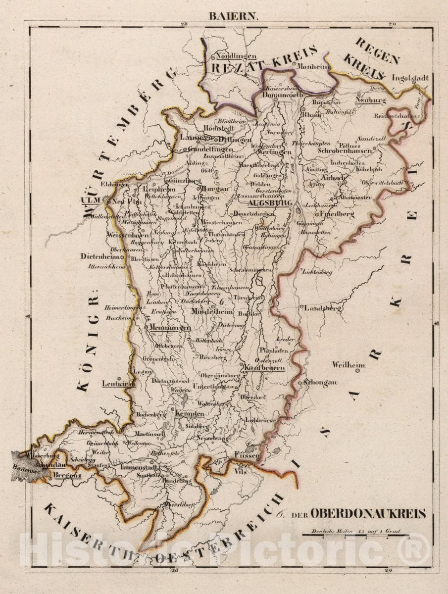 Historic Map : Germany, Bavaria , Germany V.2: 6-10: VI: I. Baiern: 6. Oberdonaukreis, 1825 Atlas , Vintage Wall Art