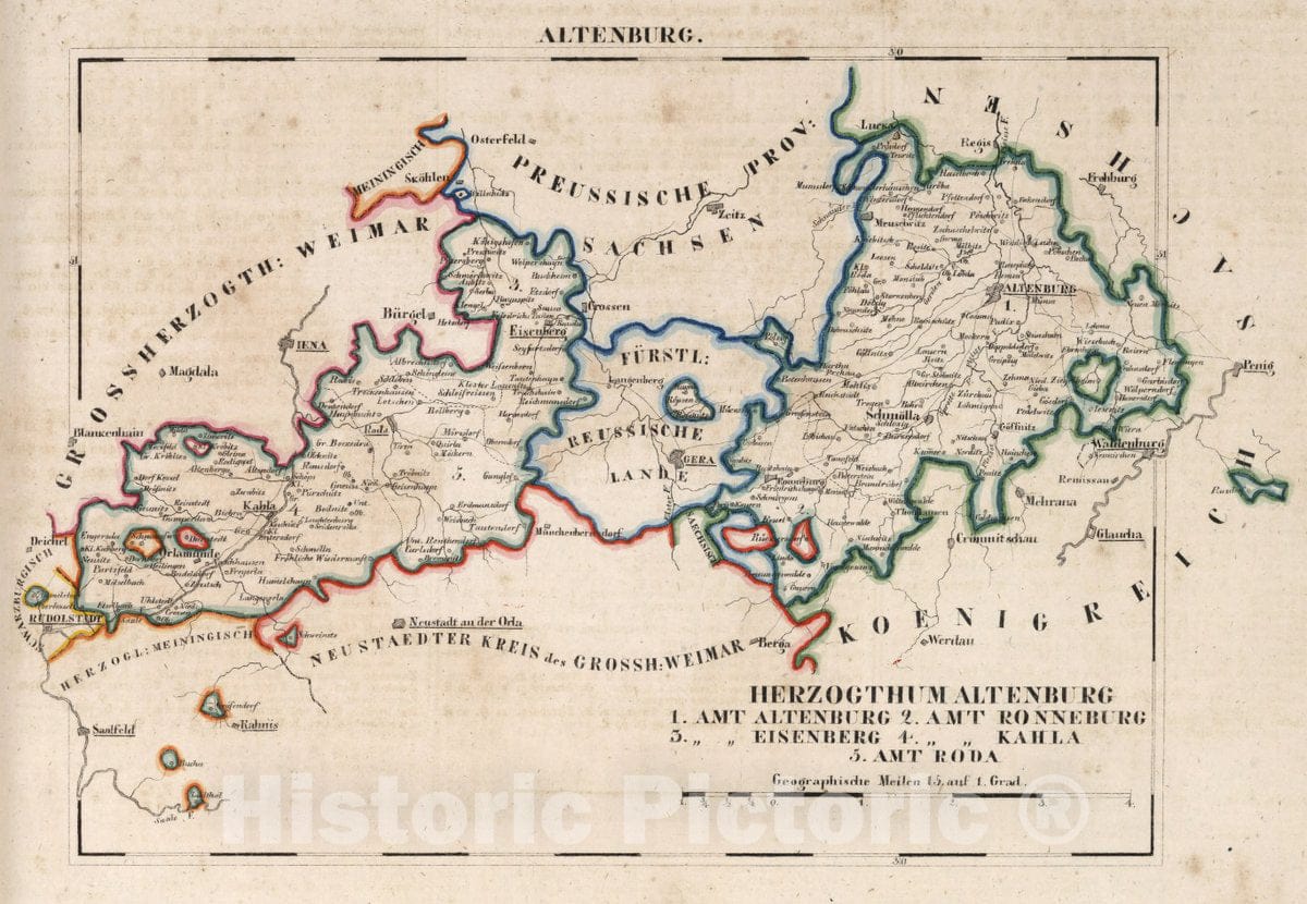 Historic Wall Map : Germany, V.2:6-10:VIII. Altenburg. Herzogthum Altenburg. AMT. 1-5, 1825 Atlas , Vintage Wall Art