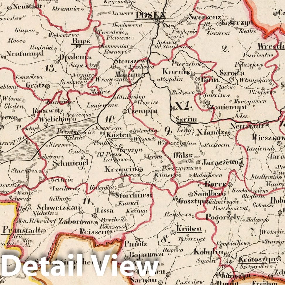 Historic Map : Prussia , Germany, V.2:6-10:X. Preussen. X. Prov: Posen. Reg: Bez: 1. Posen, 1825 Atlas , Vintage Wall Art