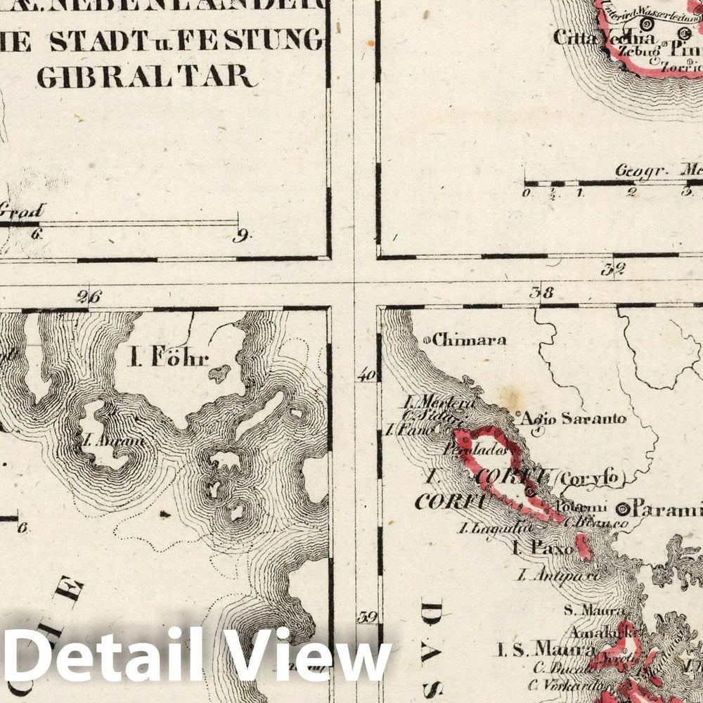 Historic Map : Malta, Gibraltar V.3:11-15:XV. Britisches Reich. D. Europe Nebenlaender, 1830 Atlas , Vintage Wall Art