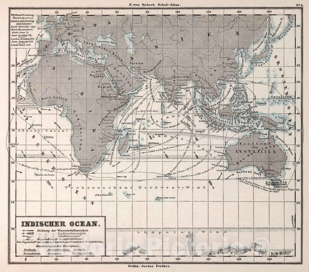 Historic Map : 4. Indischer Ocean. Indian Ocean, 1872 Atlas - Vintage Wall Art