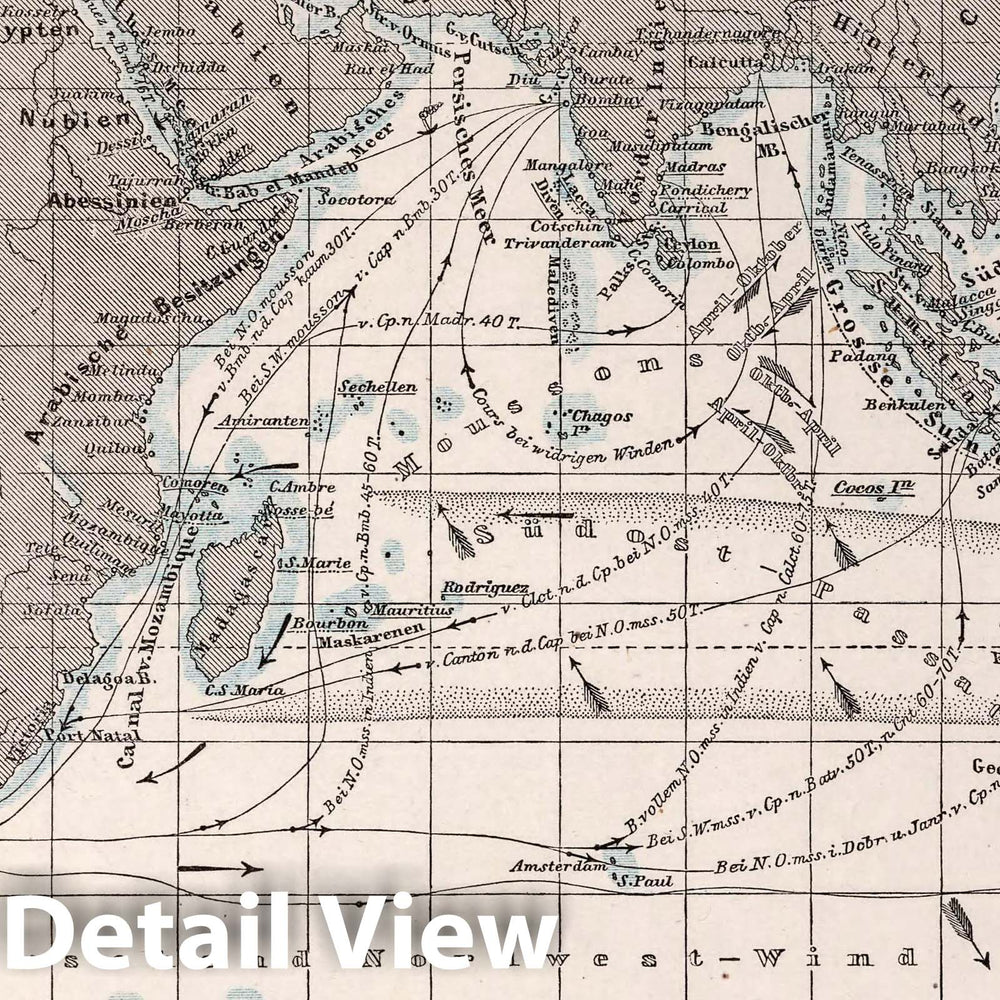 Historic Map : 4. Indischer Ocean. Indian Ocean, 1872 Atlas - Vintage Wall Art