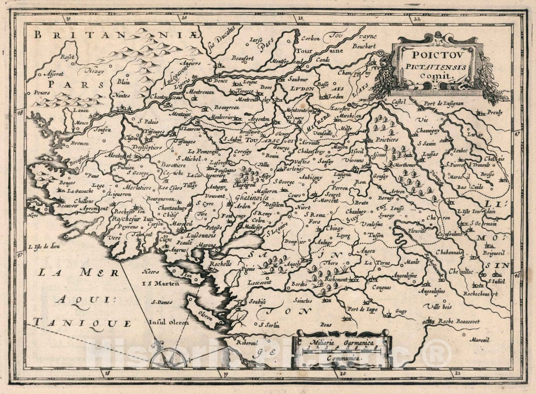 Historic Map : France, Poictov Pictaviensis Comit, 1636 Atlas , Vintage Wall Art