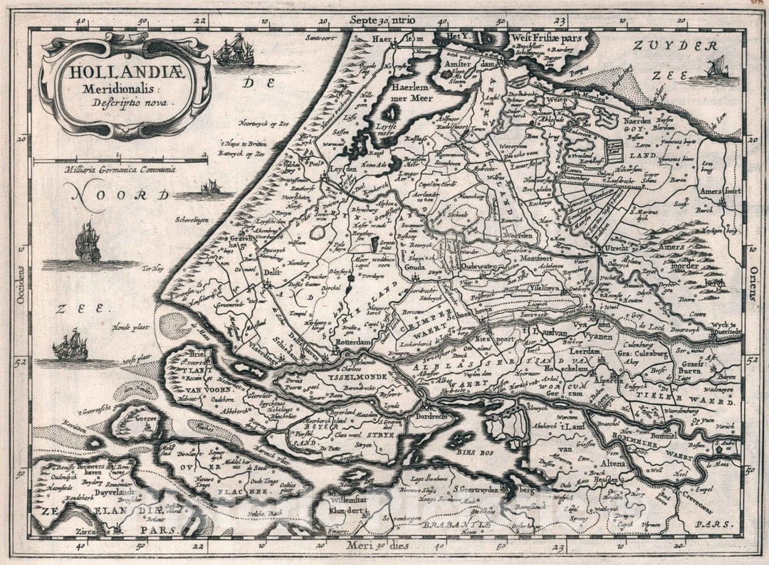 Historic Map : Netherlands, Hollandiae meridionalis descriptio nova, 1636 Atlas , Vintage Wall Art