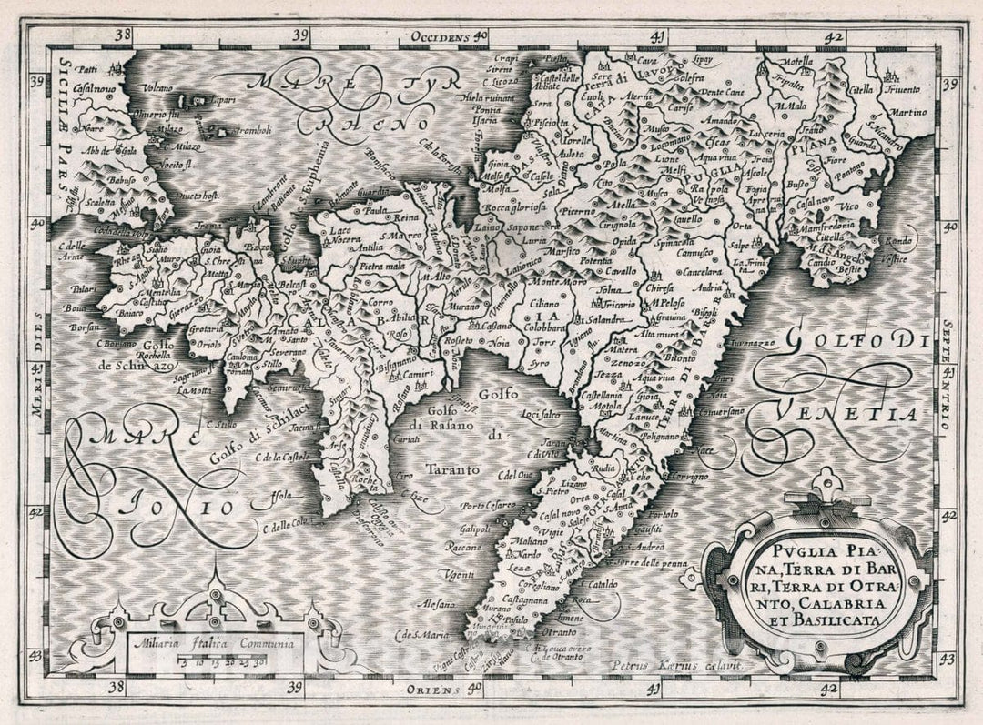 Historic Map : Italy, Pvglia Piana, Terra Di Barri, Terra Di Otrentato, Calabria Et Basilicata, 1636 Atlas , Vintage Wall Art