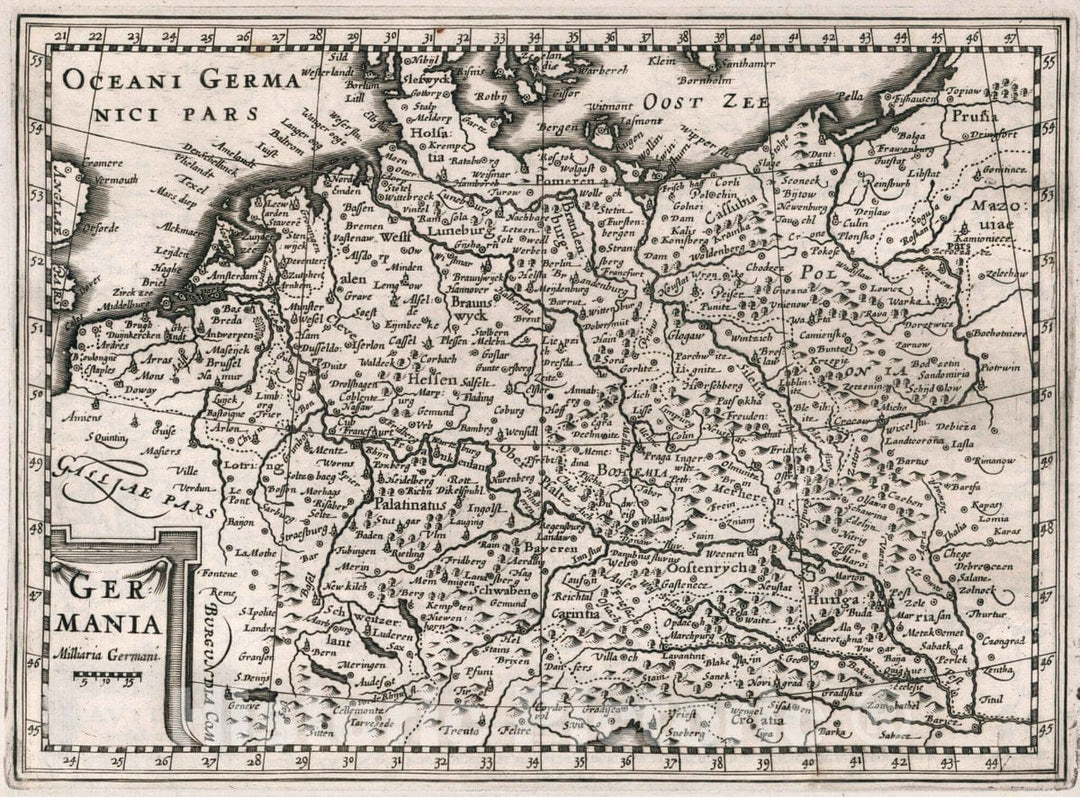 Historic Map : Germany, Germania. Atlas sive Cosmographicae Meditationes de Fabrica Mundi et fabricati Figura, 1636 Atlas , Vintage Wall Art