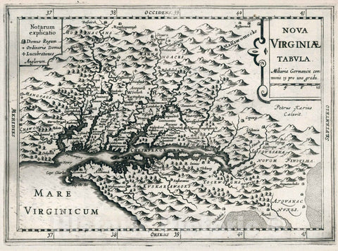 Historic Map : United States, Virginia, , North America Nova Virginiae Tabula. Petrus Kaerius Caelavit, 1636 Atlas , Vintage Wall Art