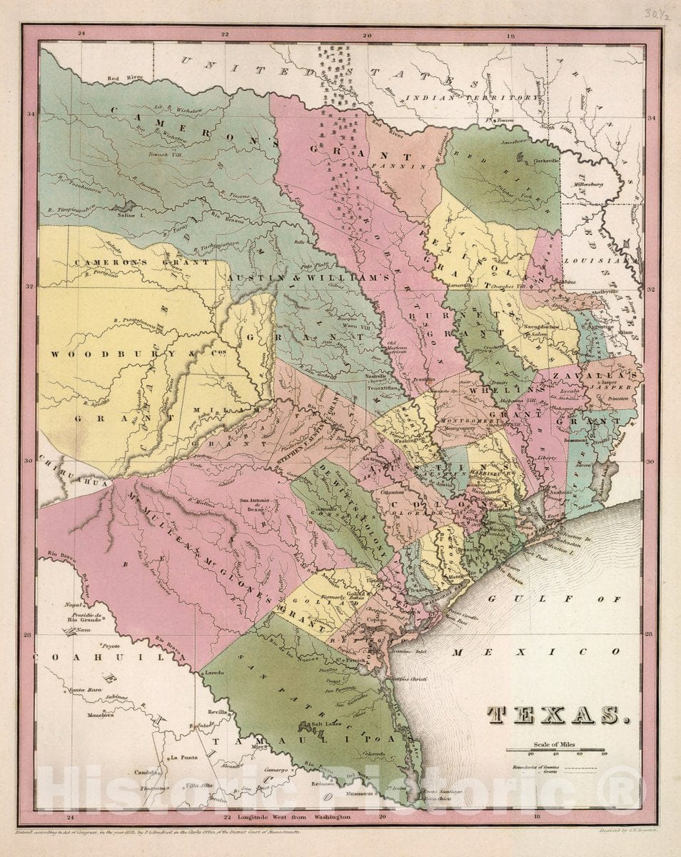 Historic Map : Texas, 1838 Atlas - Vintage Wall Art