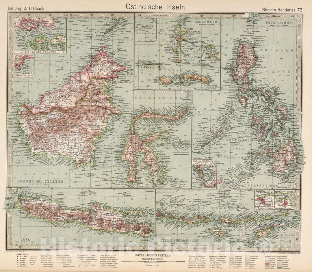 Historic Map : Indonesia, Moluccas 73. Ostindische Inseln. East Indian Archipelago, 1925 Atlas , Vintage Wall Art