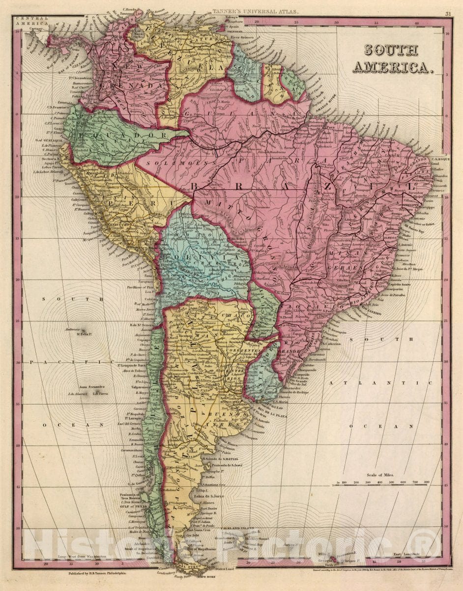 Historic Map : South America, 1836 Atlas - Vintage Wall Art