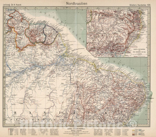 Historic Map : Brazil, 106. Nordbrasilien. North Brasil, 1925 Atlas , Vintage Wall Art