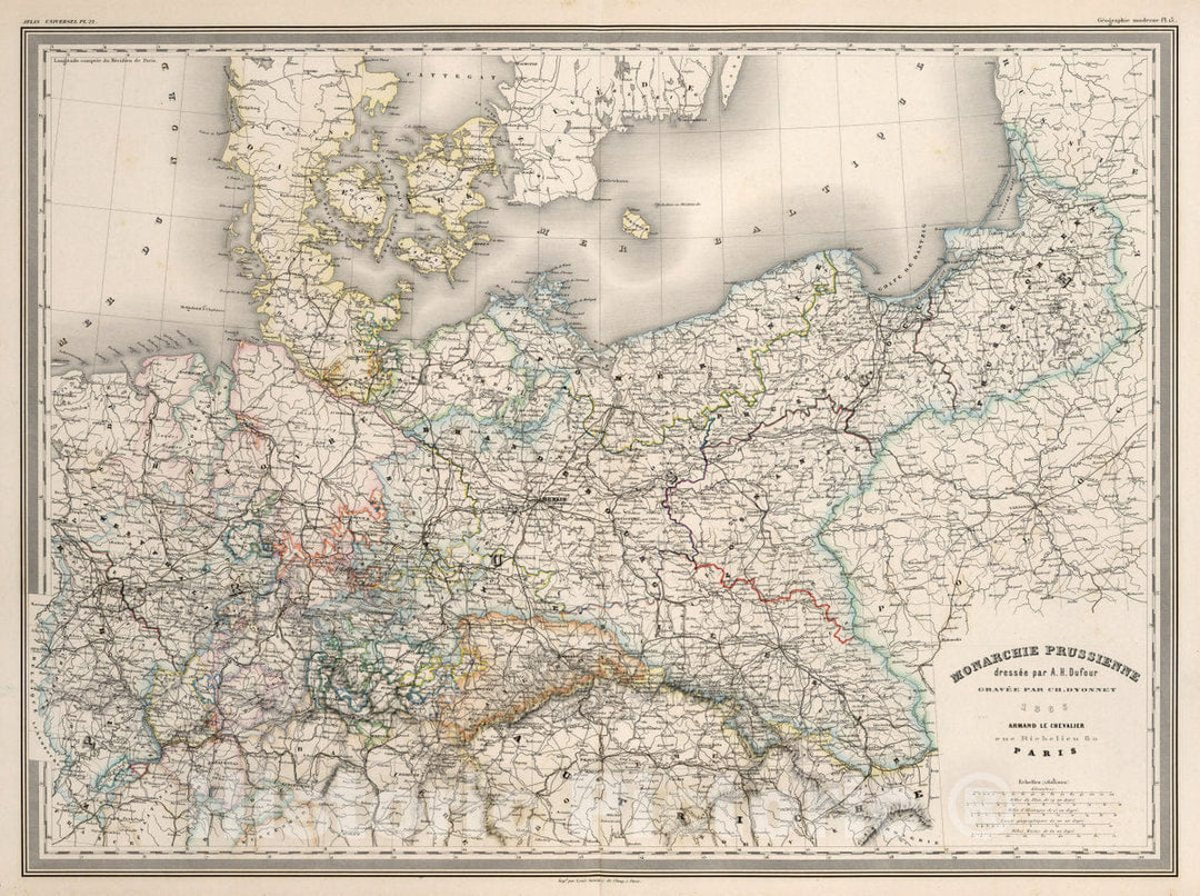 Historic Map : Prussia , Germany, Monarchie Prussienne :1863., Vintage Wall Art