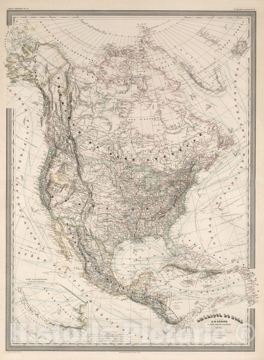 Historic Map : Amerique du Nord : Dresse par A.H. Dufour. Gravee par Ch. Dyonnet, 1864. Armand Le Chevalier, 60, Rue Richelieu, Paris. La Lettre gravee par Deletre, 1864Vintage Wall Art