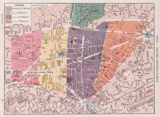 Historic Map : Paris , France, Paris - Onzieme Arrondissement, 1900 City Atlas , Vintage Wall Art