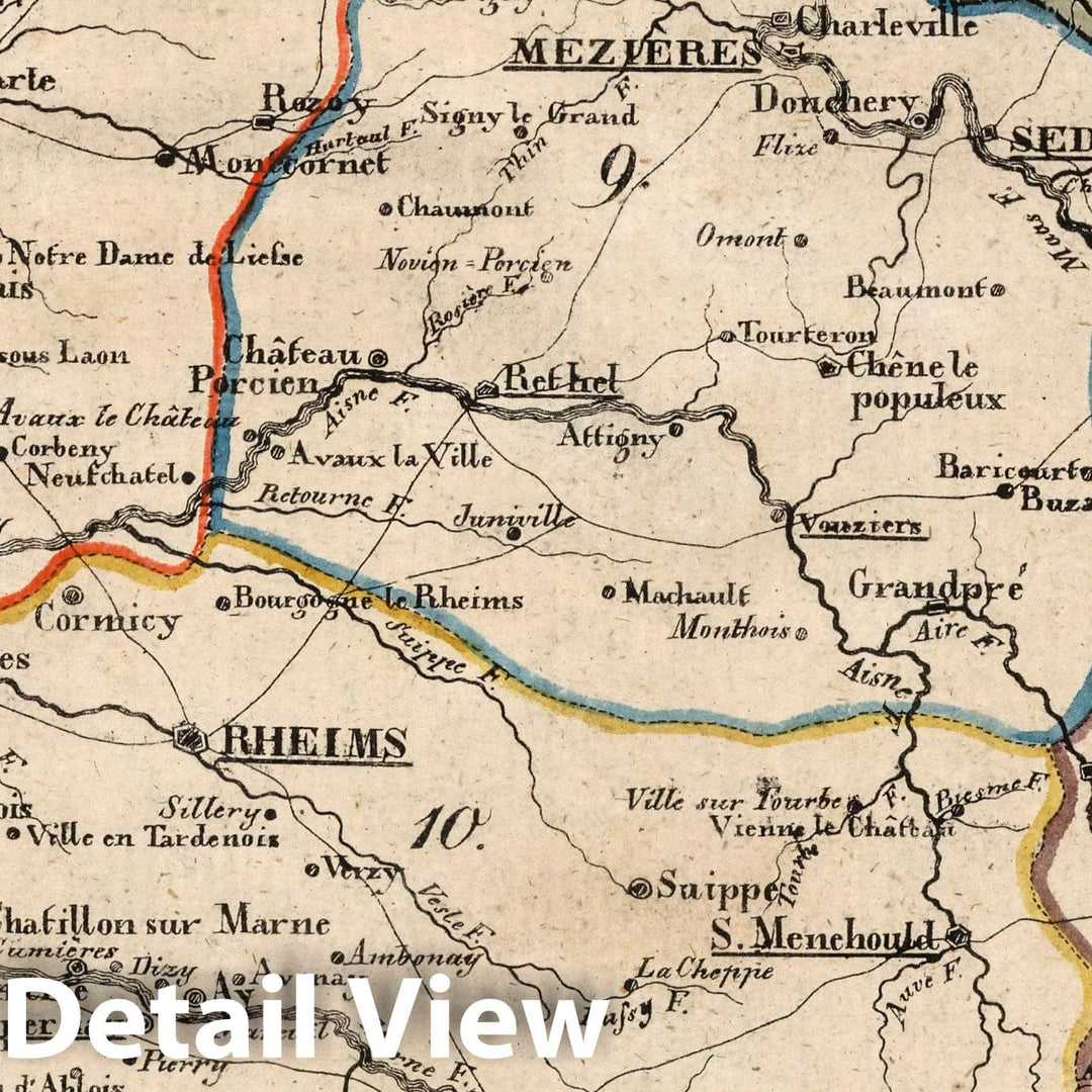 Historic Map : France, V.1:1-5: I: Frankreich. DEP: 5. Der Aisne. 9. Der Ardennen. 10. Der Marne. 15. Der Mass, 1825 Atlas , Vintage Wall Art