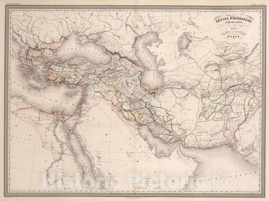 Historic Map : Mediterranean Region Empire d'Alexandre : 1863. , Vintage Wall Art