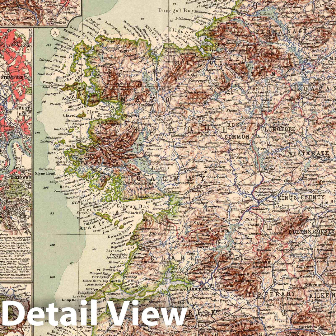 Historic Map : Ireland, 38. Irland. Ireland. (Insets) (Industrial Zone of Lancaster and York. London. Dublin.), 1925 Atlas , Vintage Wall Art