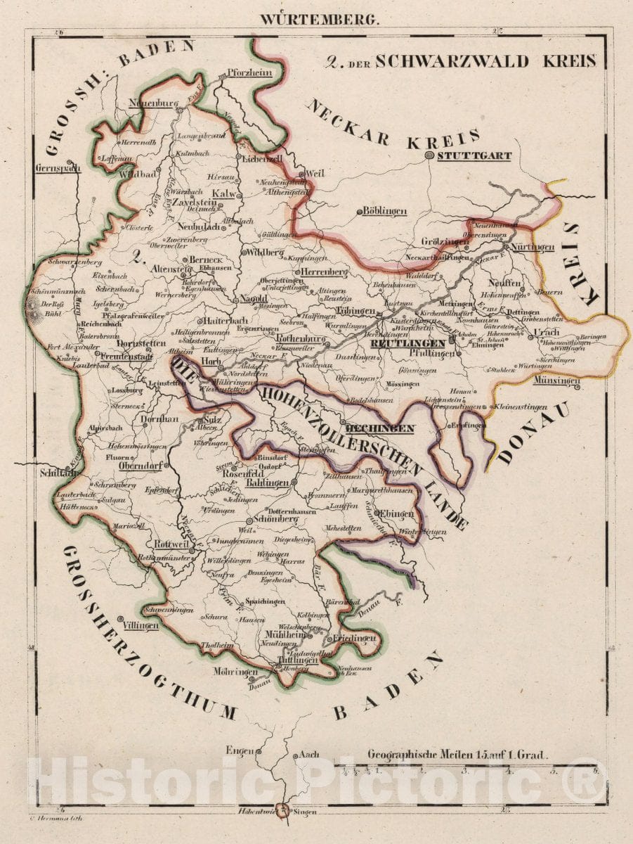 Historic Map : Germany, V.2: 6-10: VI: II. Wurtemberg. Der Schwarzwal Kreis, 1825 Atlas , Vintage Wall Art