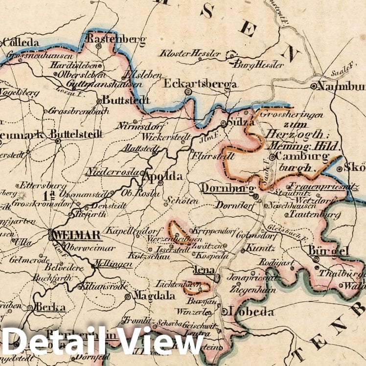 Historic Map : Germany, V.2:6-10:VIII. Sachsen - Weimar - Eisenach. Kreis 1a= Weimar=Jenaer. 1b= Neustaedter, 1825 Atlas , Vintage Wall Art