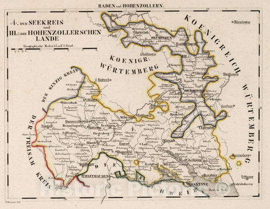 Historic Map : Germany, V. 2:6-10: VI: III. Baden und Hohenzollern. 4. Der Seekreis, 1825 Atlas , Vintage Wall Art