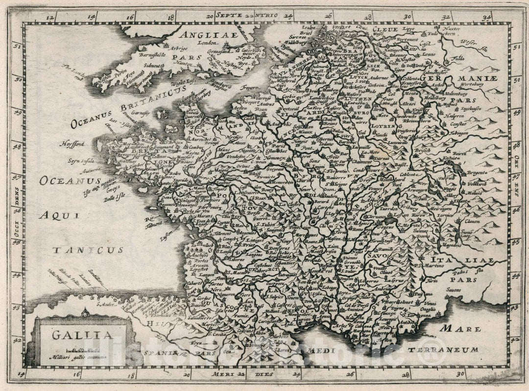 Historic Map : France, Gallia. Atlas sive Cosmographicae Meditationes de Fabrica Mundi et fabricati Figura, 1636 Atlas , Vintage Wall Art