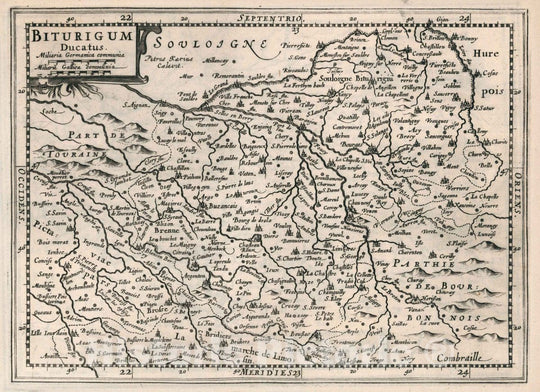 Historic Map : France, Biturigum Ducatus. Atlas sive Cosmographicae Meditationes de Fabrica Mundi et fabricati Figura, 1636 Atlas , Vintage Wall Art