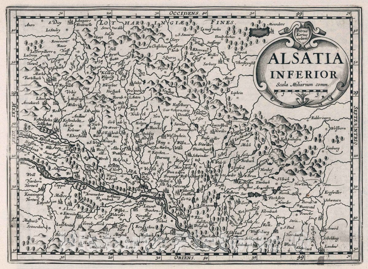 Historic Map : Germany, Alsatia Inferior. Atlas sive Cosmographicae Meditationes de Fabrica Mundi et fabricati Figura, 1636 Atlas , Vintage Wall Art