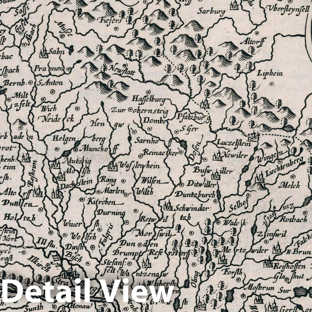 Historic Map : Germany, Alsatia Inferior. Atlas sive Cosmographicae Meditationes de Fabrica Mundi et fabricati Figura, 1636 Atlas , Vintage Wall Art