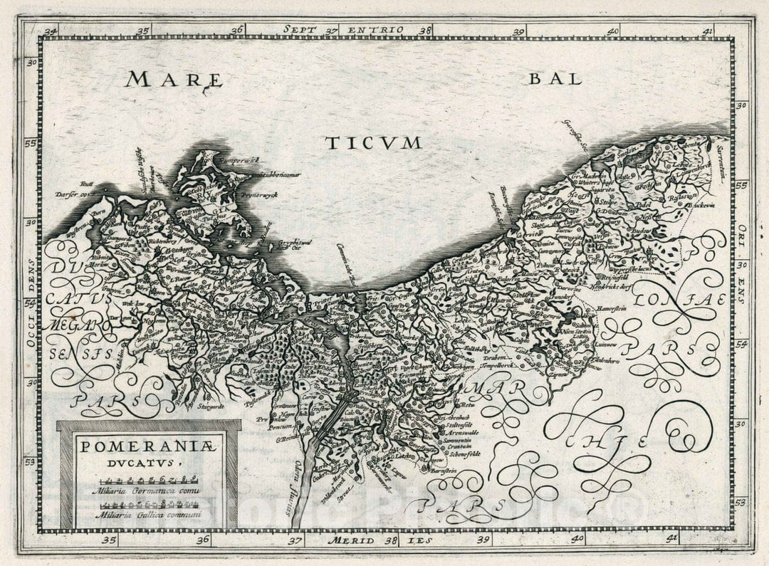 Historic Map : Poland, Pomeraniae ducatus. Atlas sive Cosmographicae Meditationes de Fabrica Mundi et fabricati Figura, 1636 Atlas , Vintage Wall Art