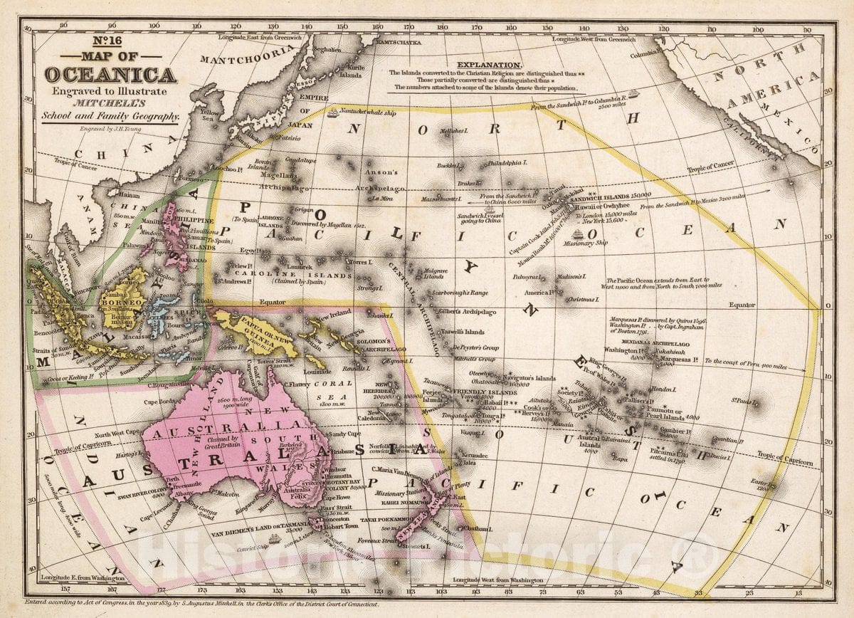 Historic Map : Map of Oceanica., 1839, Vintage Wall Decor