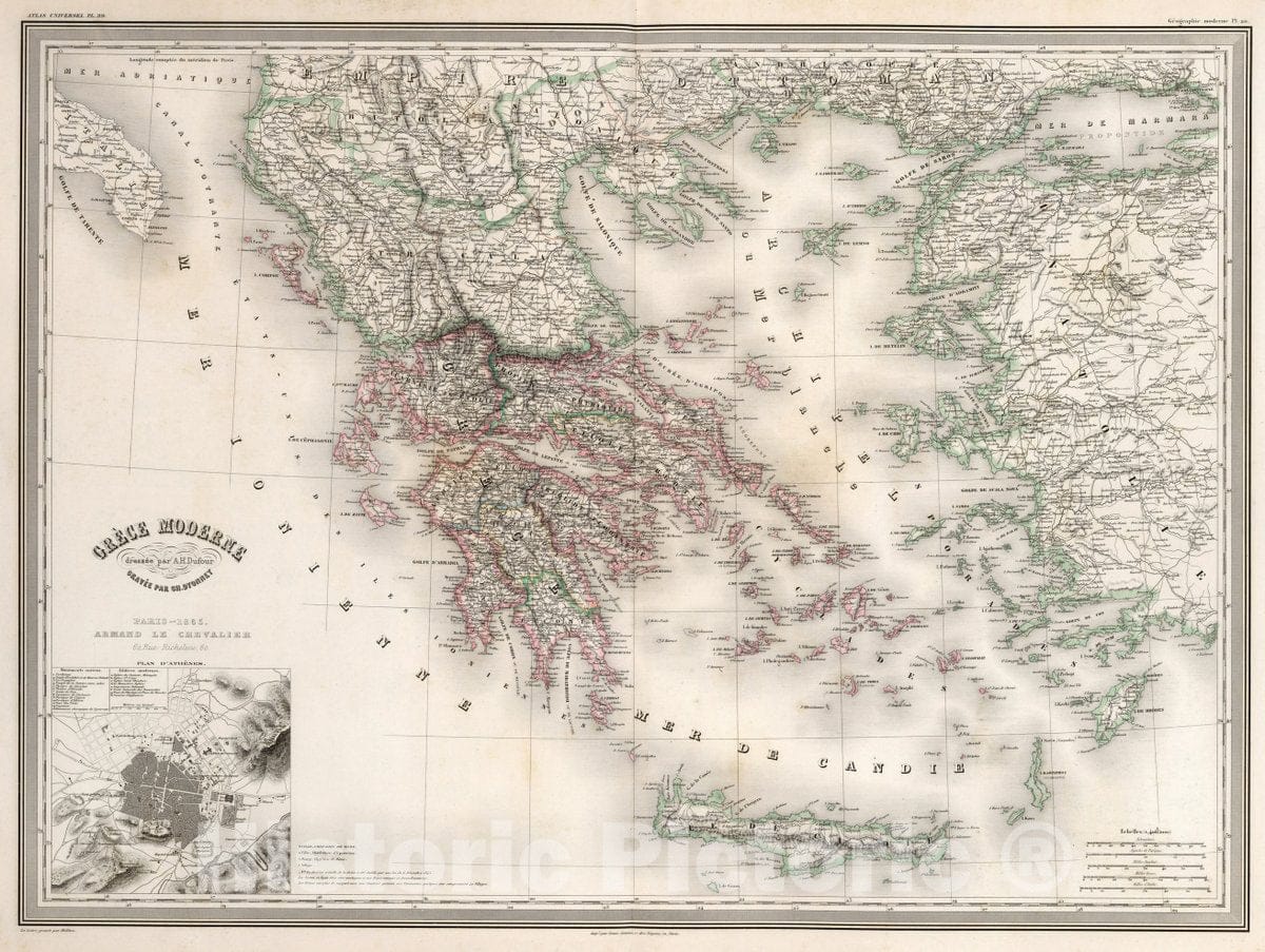 Historic Map : Greece, Grece Moderne, 1863. Armand Le Chevalier, Vintage Wall Art