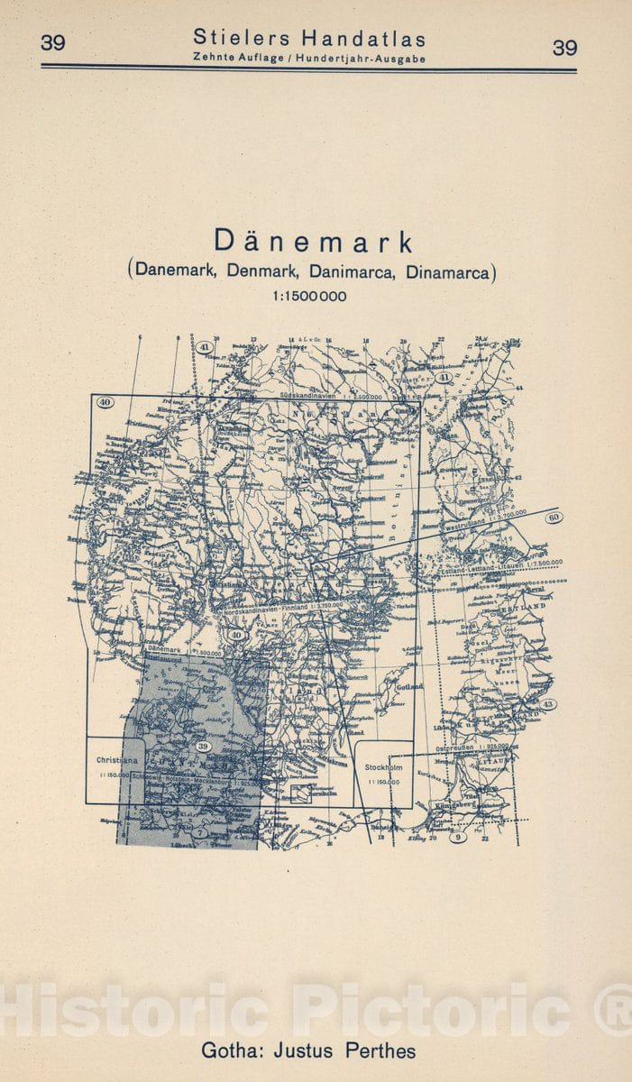 Historic Map : 1925 Index Map: 39. Danemark. Denmark. - Vintage Wall Art