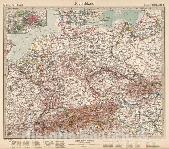 Historic Map : Germany, 6. Deutschland. Germany. (Inset) Berlin, 1925 Atlas , Vintage Wall Art