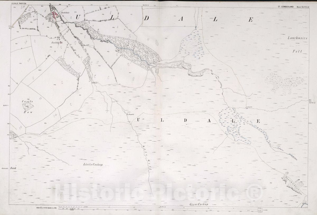 Historic Map : Uldale Parish. Co. Cumberland. Sheet XLVII.10, 1865 Atlas - Vintage Wall Art